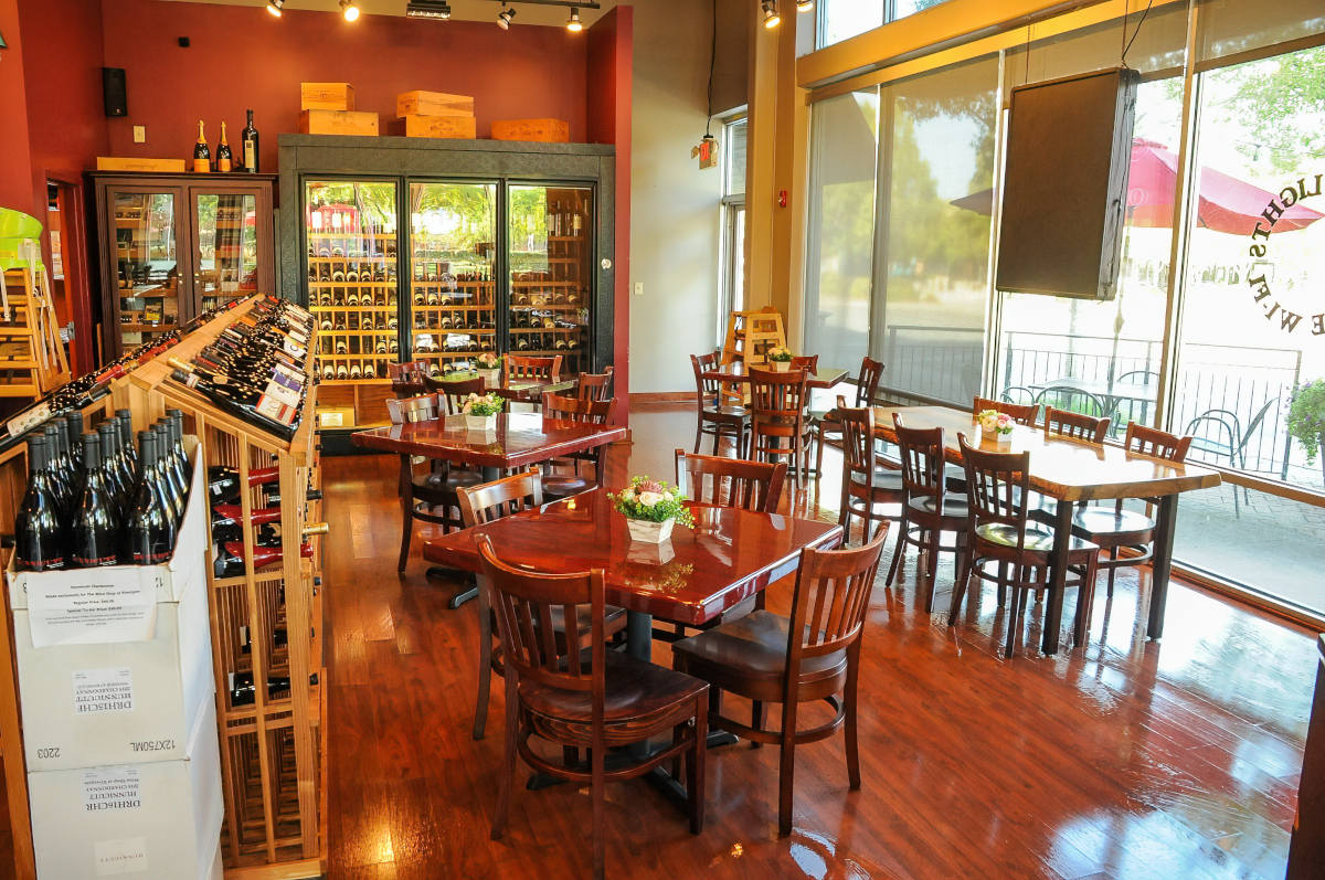 Interior, seating space with wine racks
