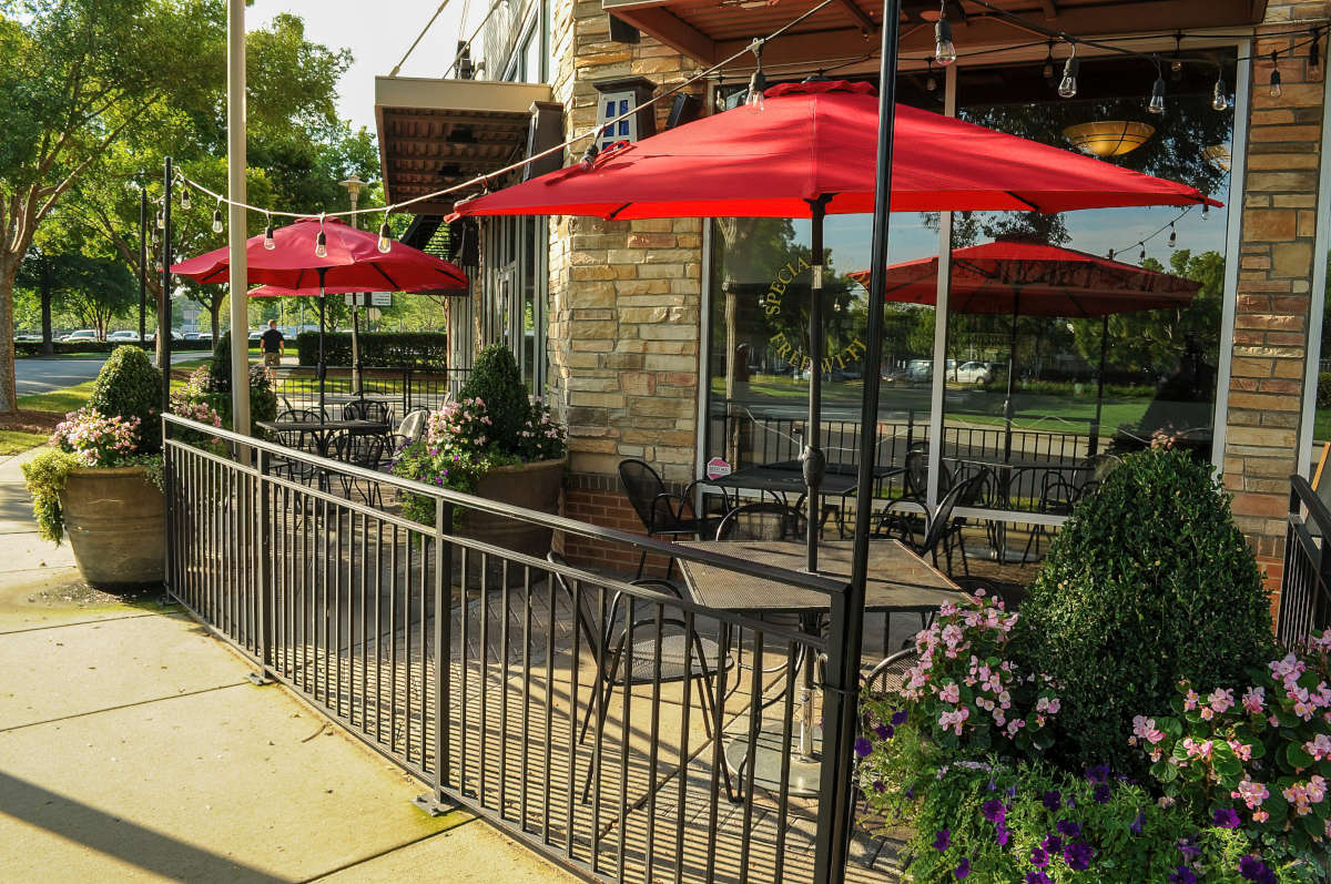 Outside, seating area